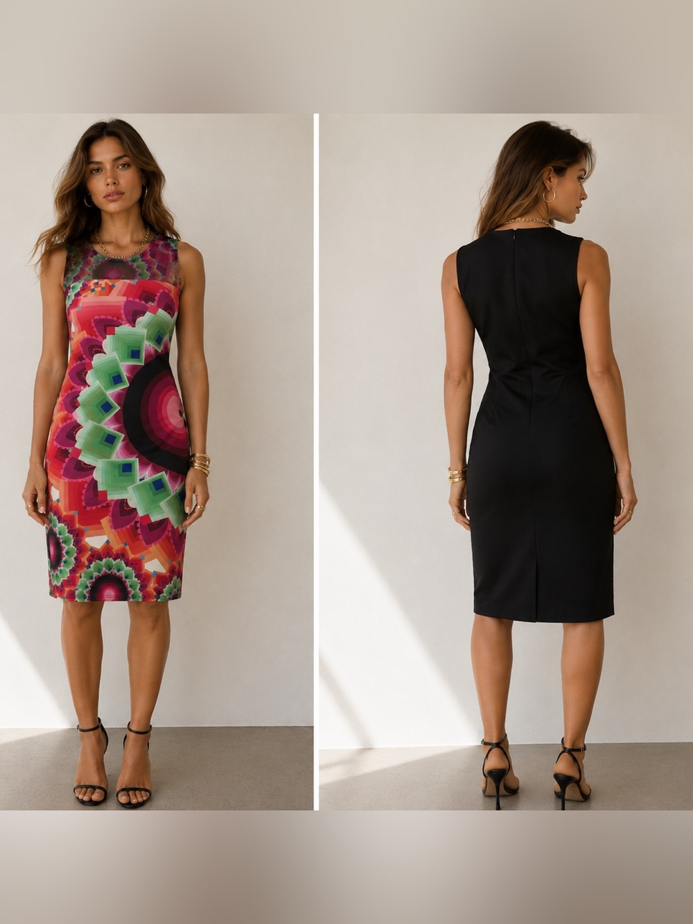 Desigual Womens Geometric Mandala Sheer Yoke Sleeveless Bodycon Dress Small